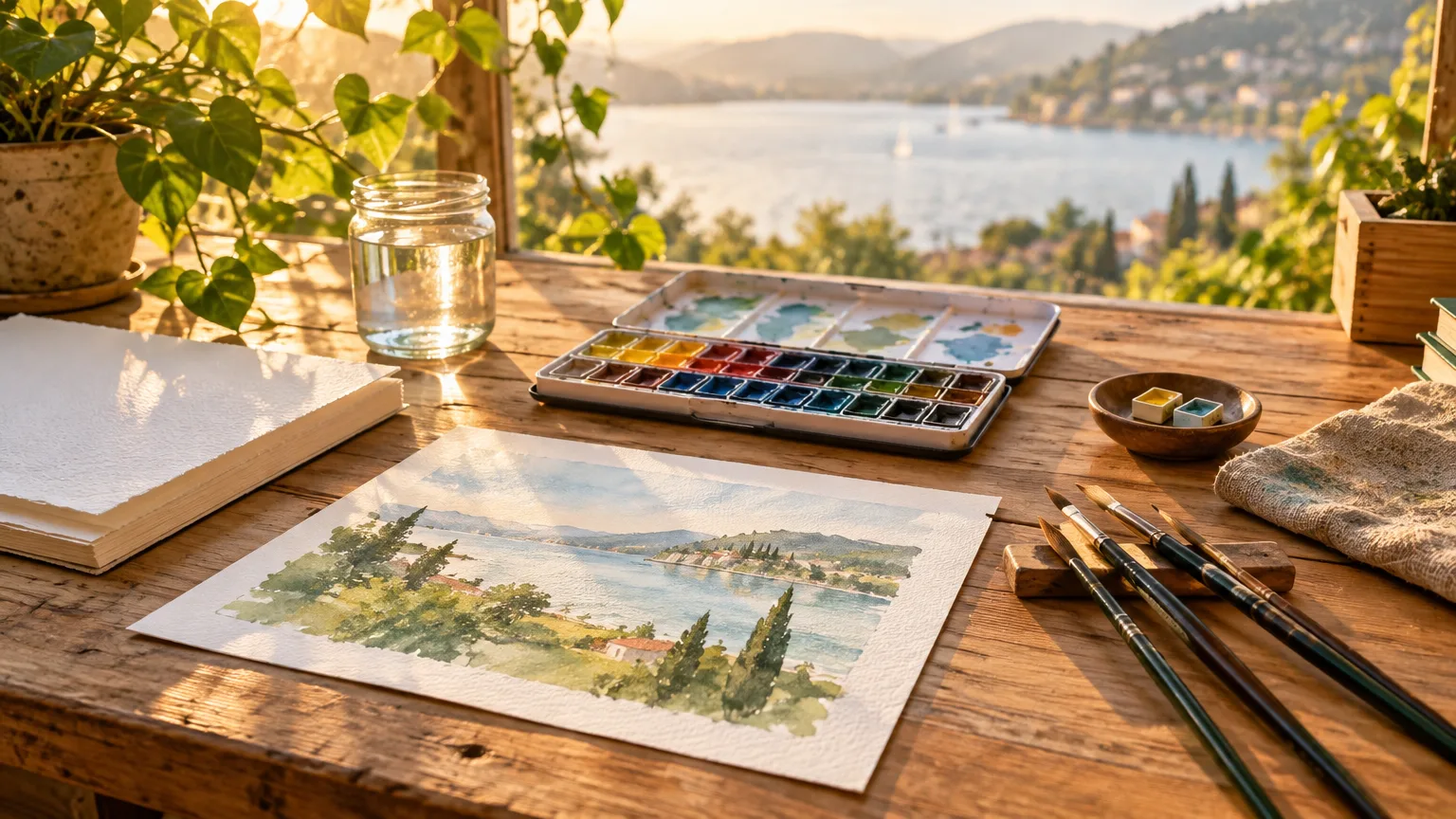 Illustrative image: watercolor supplies for beginners