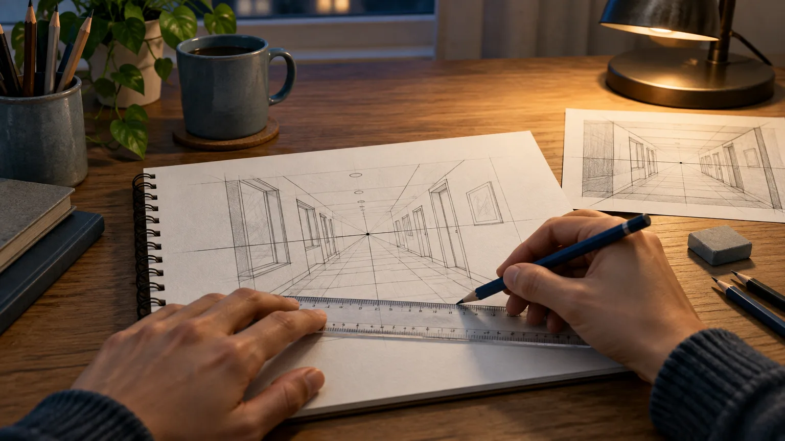 Illustrative image: one-point perspective drawing